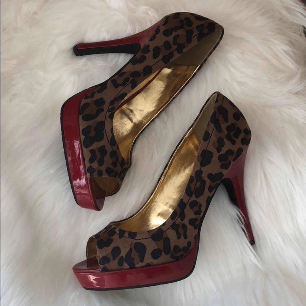 Candie’s Animal Print Patent Leather Peep Toe Pump